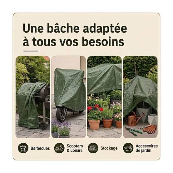 Vito - Bâche de protection 5 x 3 m Verte Etanche Protection Anti UV VITO - Imagen 4