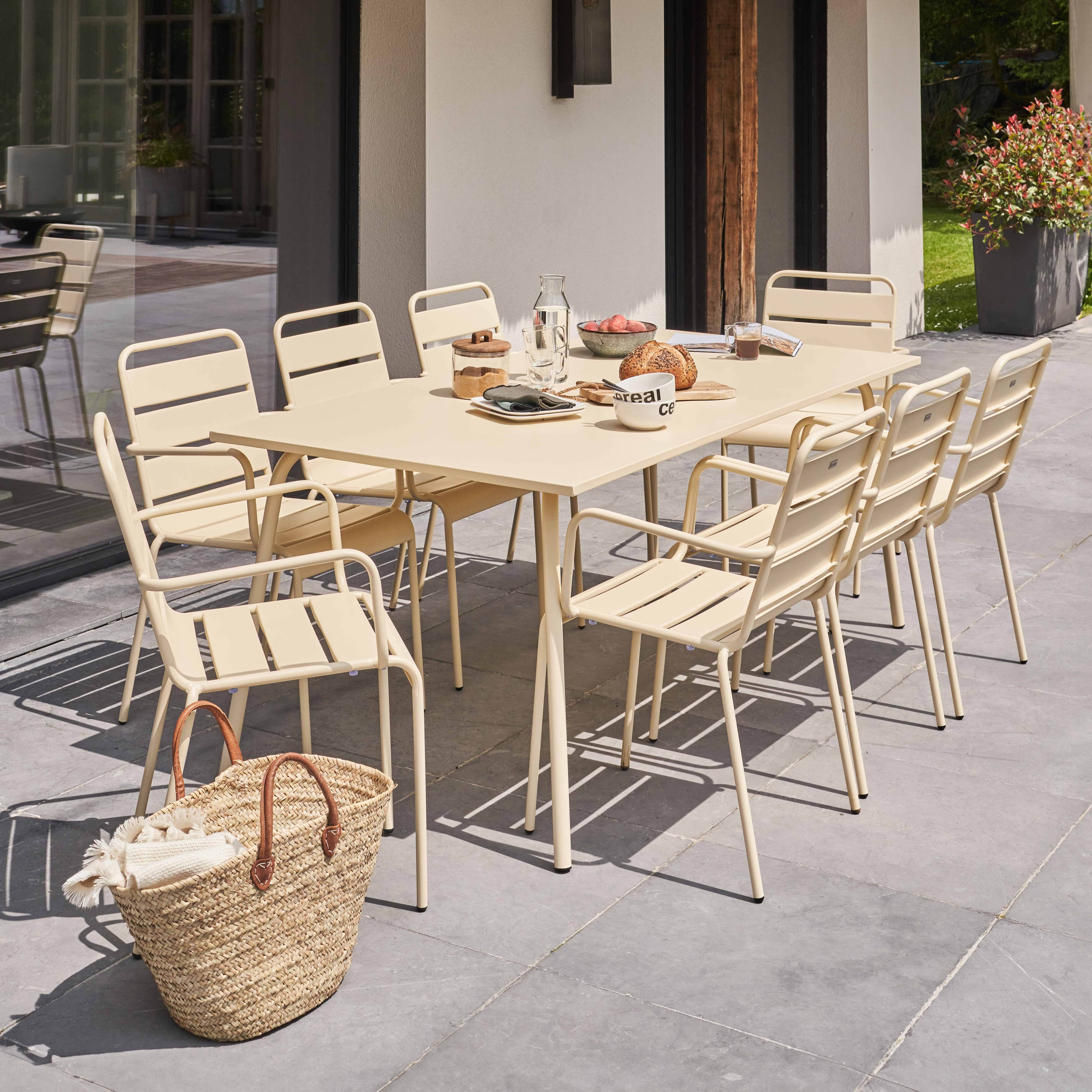 Oviala - Ensemble table de jardin et 8 fauteuils en métal ivoire Palavas - Oviala - Imagen 3
