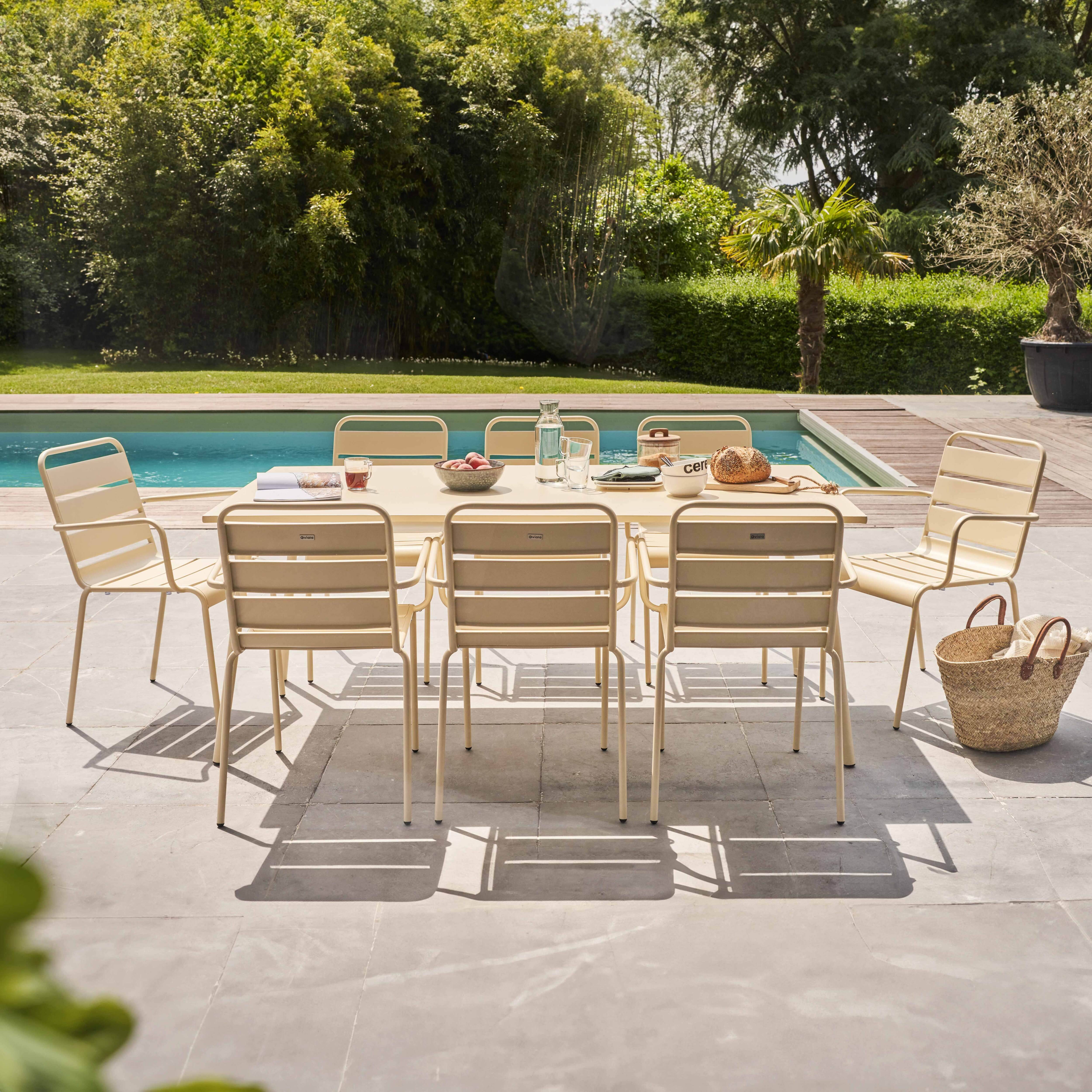 Oviala - Ensemble table de jardin et 8 fauteuils en métal ivoire Palavas - Oviala - Imagen 2