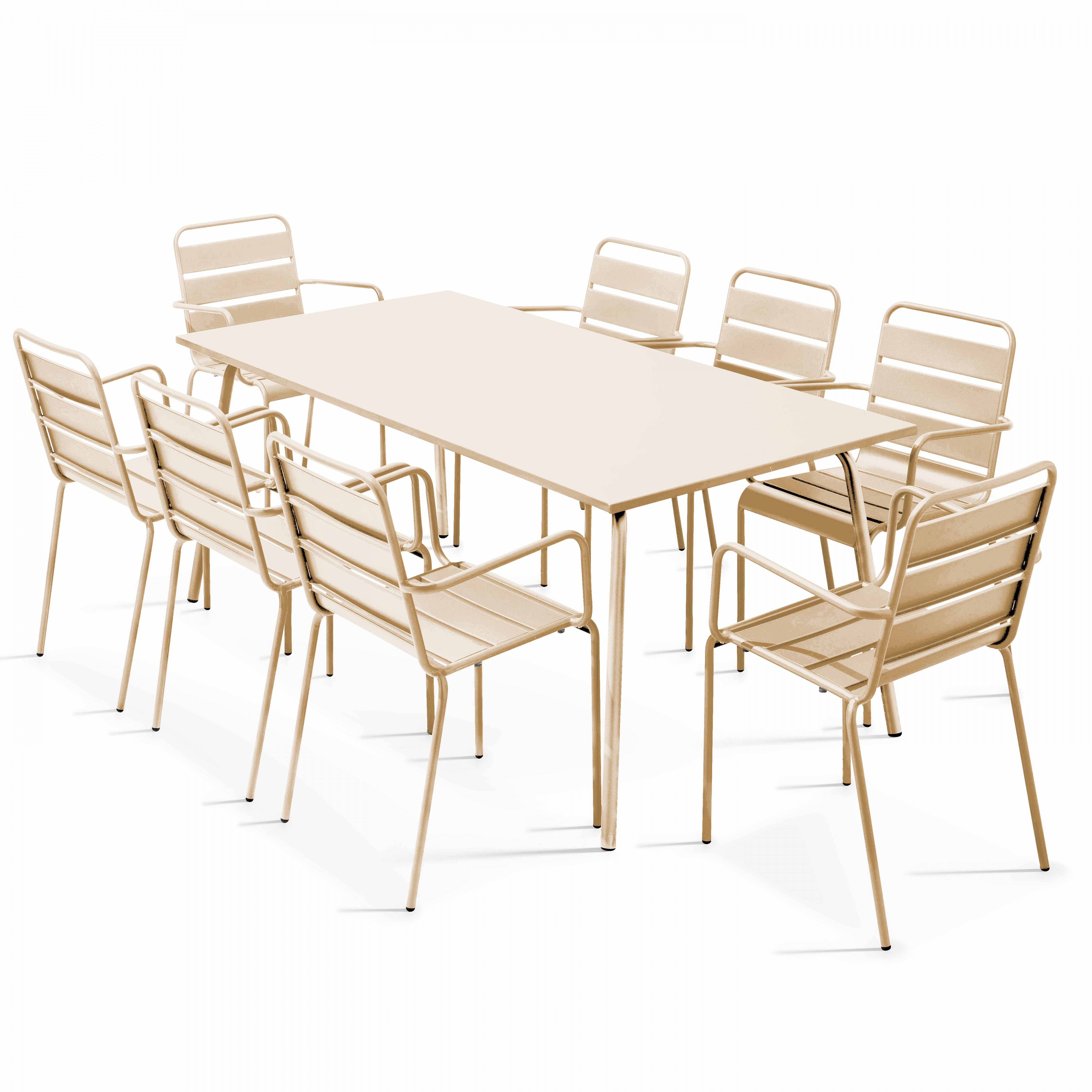 Oviala - Ensemble table de jardin et 8 fauteuils en métal ivoire Palavas - Oviala - Imagen 1
