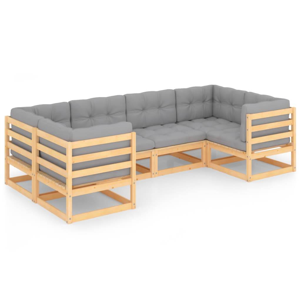 Helloshop26 - Salon de jardin meuble d'extérieur ensemble de mobilier 6 pièces avec coussins bois de pin massif - Imagen 1