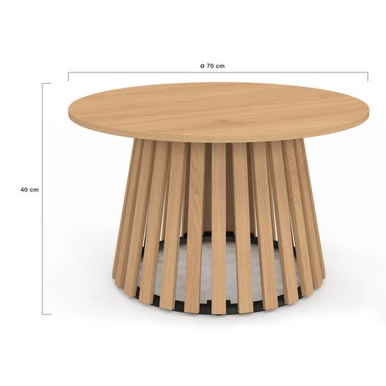 Table basse ronde CARMEN 70 cm pied bois en lattes et plateau bois - Image 4