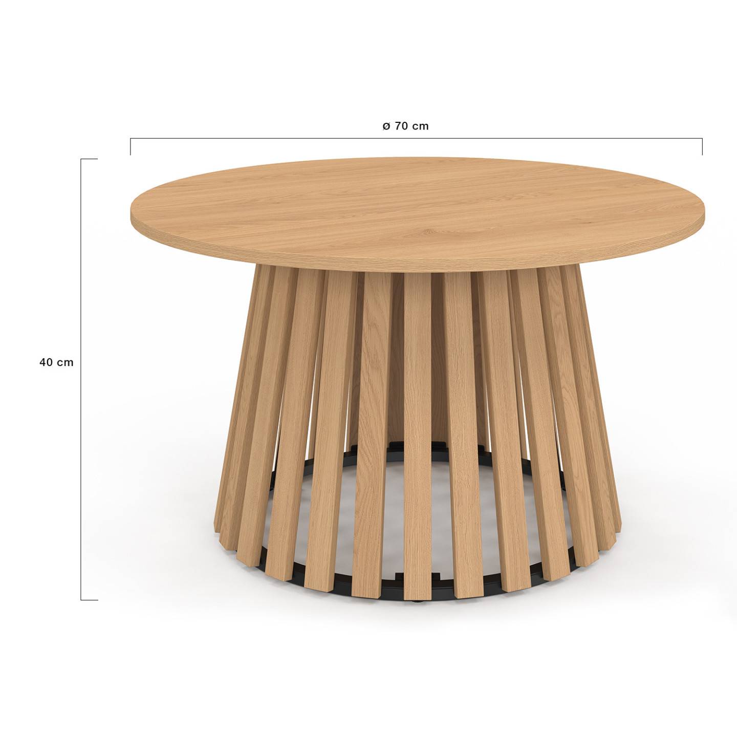 Table basse ronde CARMEN 70 cm pied bois en lattes et plateau bois - Image 4