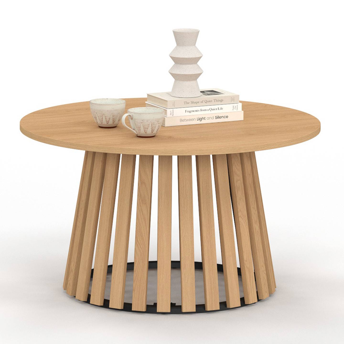 Table basse ronde CARMEN 70 cm pied bois en lattes et plateau bois - Image 2