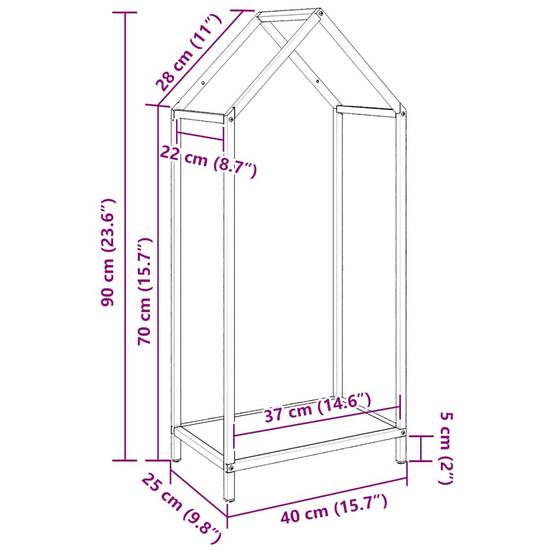 Grand porte-bûches en acier pour cheminée intérieur Noir 40x25x90 cm – ComfortXL Outdoor Living - Image 3
