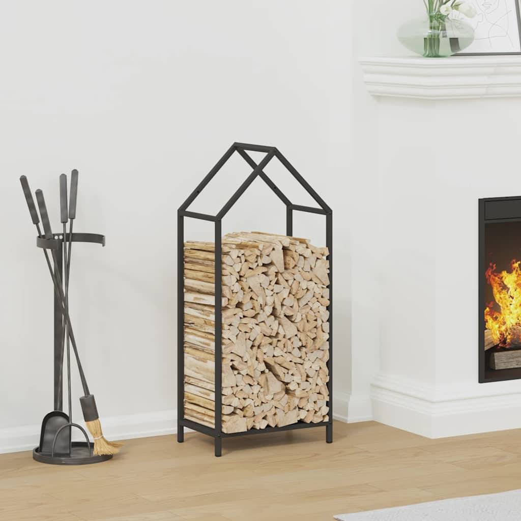 Grand porte-bûches en acier pour cheminée intérieur Noir 40x25x90 cm – ComfortXL Outdoor Living - Image 1