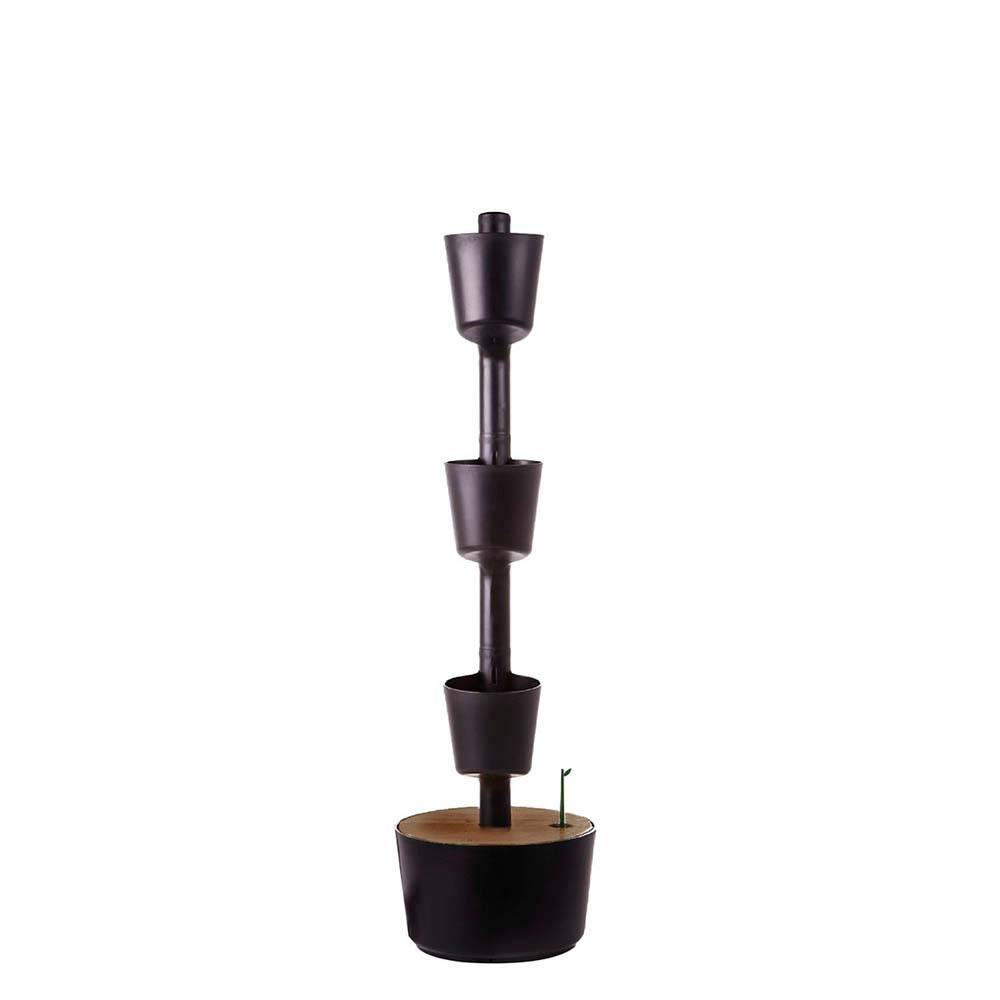 Jardinière verticale CitySens noire et bois teck avec 3 pots et arrosage automatique digital - Image 1