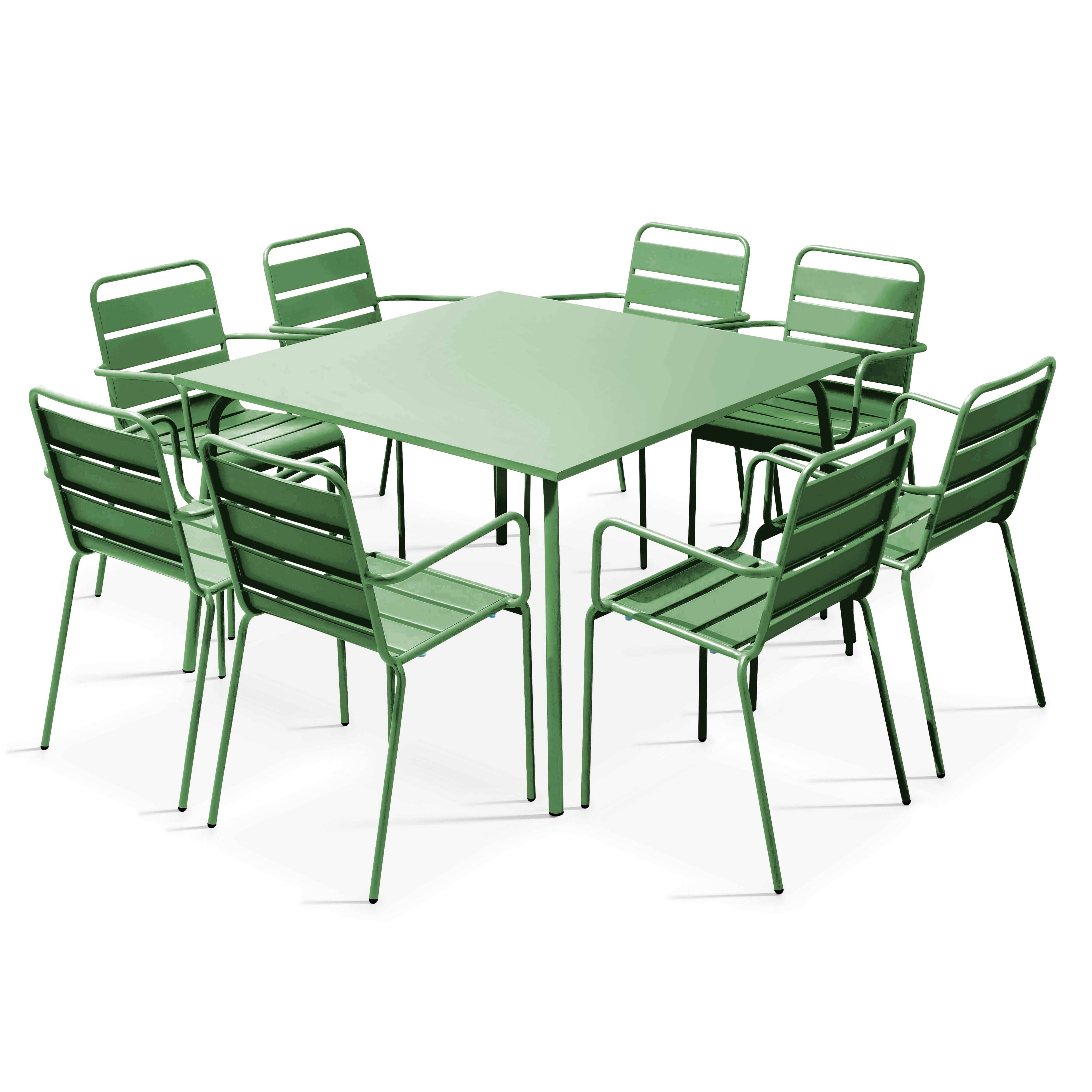 Oviala - Ensemble table de jardin carrée et 8 fauteuils en métal vert cactus Palavas - Oviala - Imagen 1