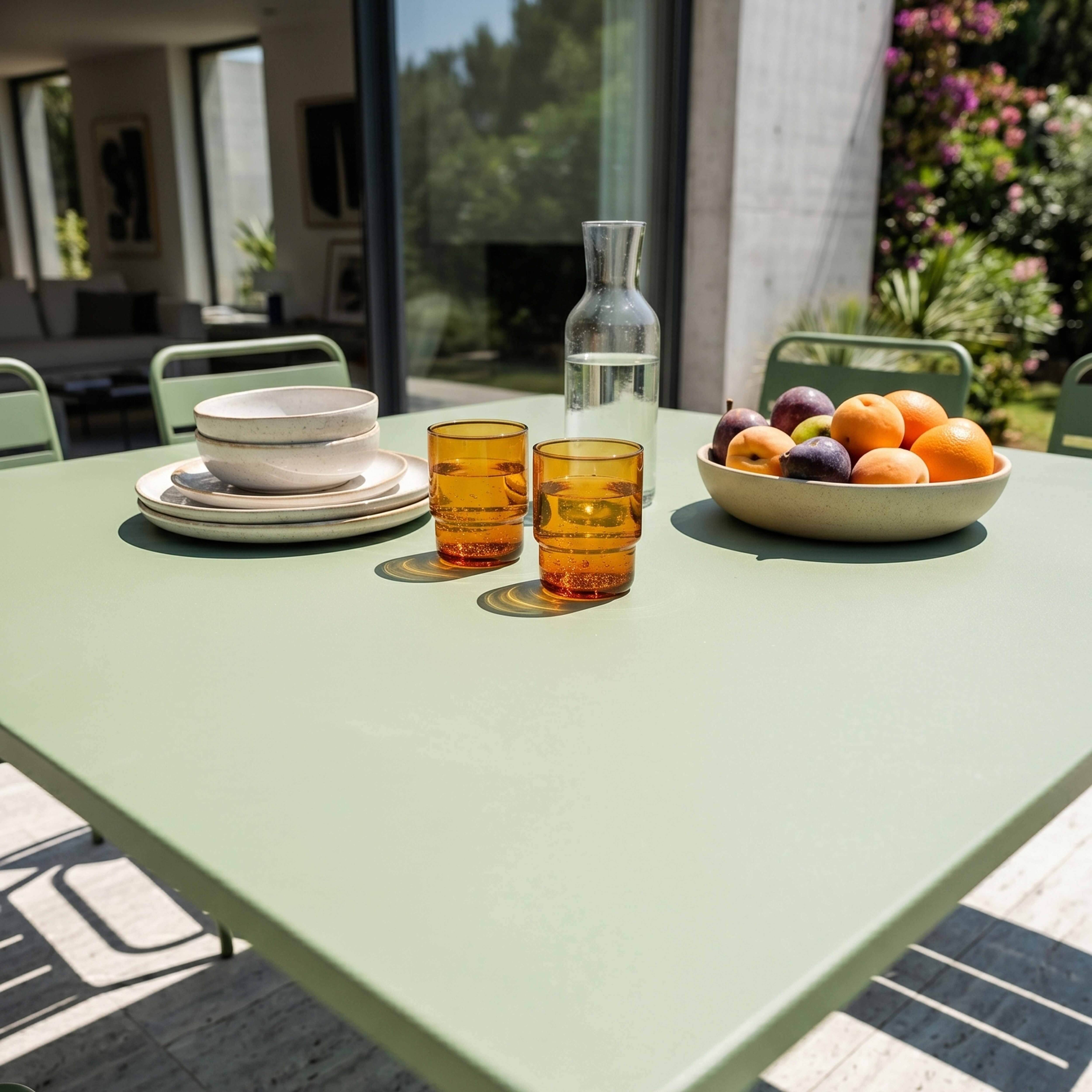 Oviala - Ensemble table de jardin carrée et 8 fauteuils en métal vert cactus Palavas - Oviala - Imagen 3