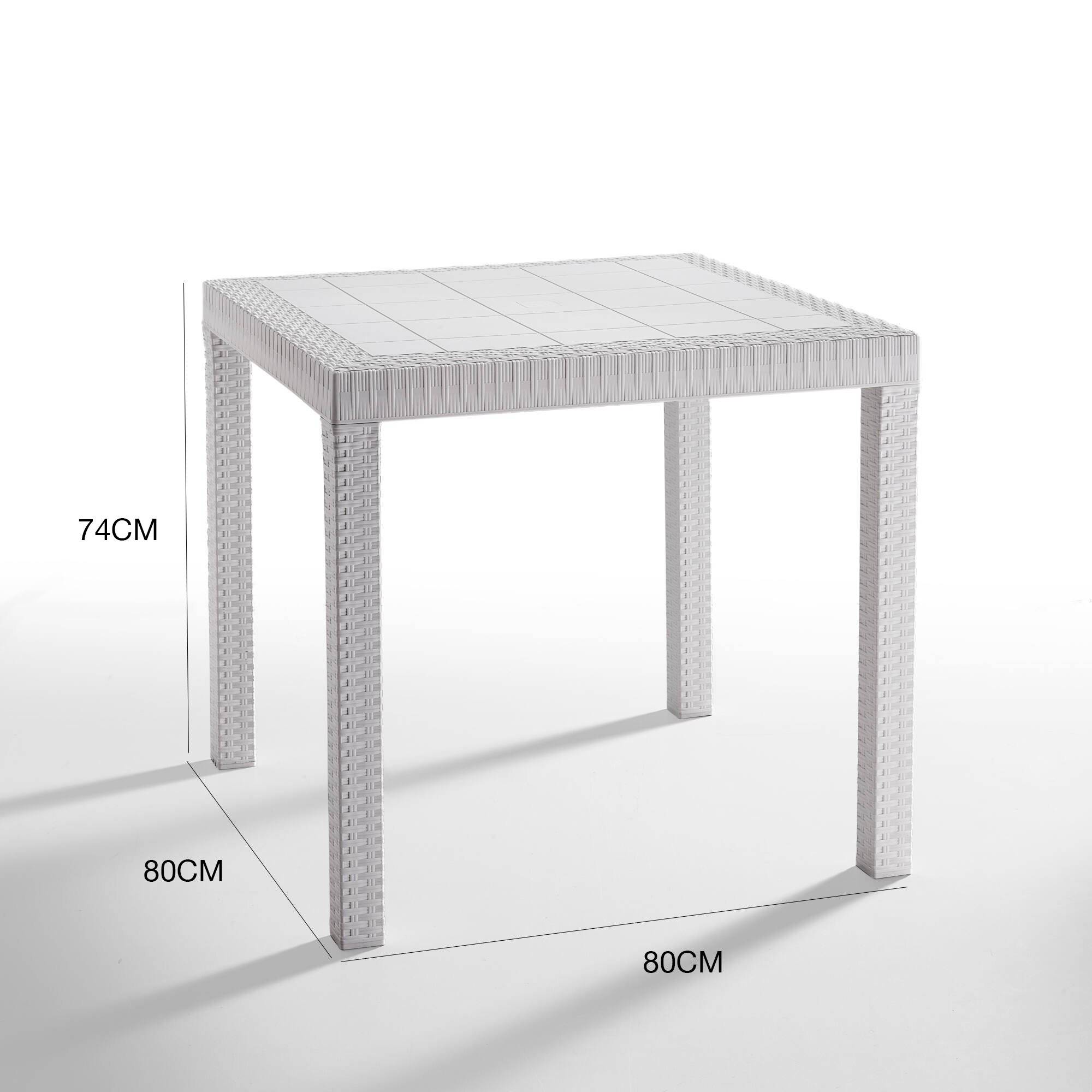 Dmora - Table d'extérieur Dguidon, Etagère carrée fixe, Table de jardin polyvalente effet rotin, 100% Made in Italy, 80x80h74 cm, Blanc - Dmora - Imagen 3
