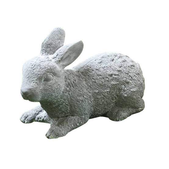 Lapin de jardin couché en béton gris 30 x 14 x 19 cm Chemin de campagne - Imagen 1