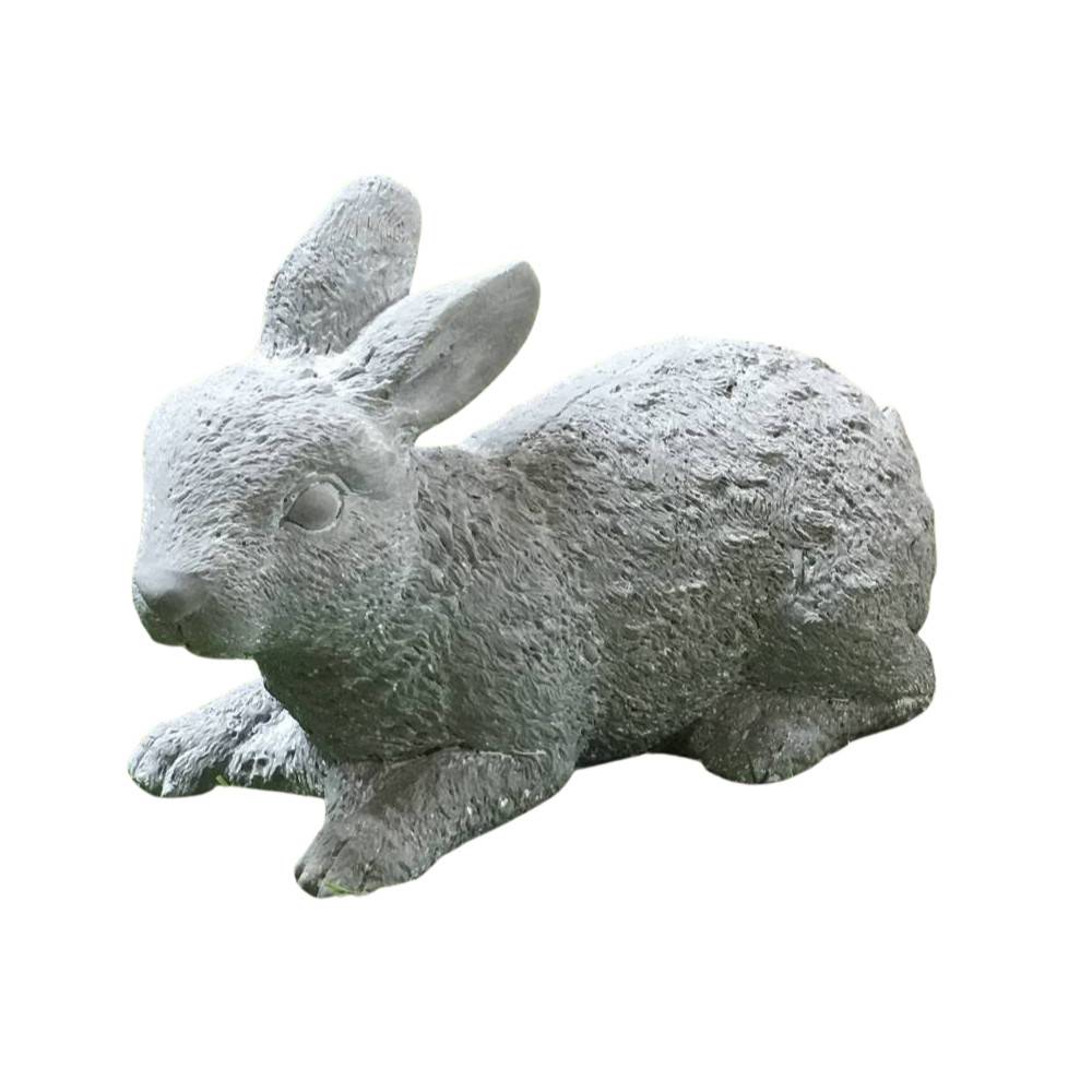 Lapin de jardin couché en béton gris 30 x 14 x 19 cm Chemin de campagne - Imagen 1