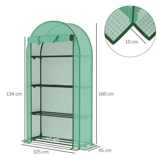 Serre d'extérieur avec 4 étagères, porte enroulable, bâche en PE et structure en acier, 105 x 45 x 160 cm, verte - Image 5