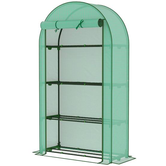 Serre d'extérieur avec 4 étagères, porte enroulable, bâche en PE et structure en acier, 105 x 45 x 160 cm, verte - Image 2