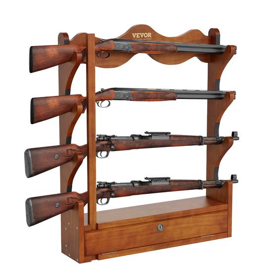 VEVOR Support mural arme à feu, bois, 4 fusils. Charge 60 kg, rembourrage doux. Exposition, rangement. - Image 1