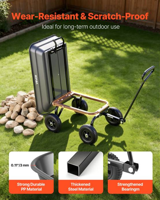 VEVOR Chariot de Jardin Basculant Chariot Benne PP Max. 181 kg Basculement à 90° - Image 6