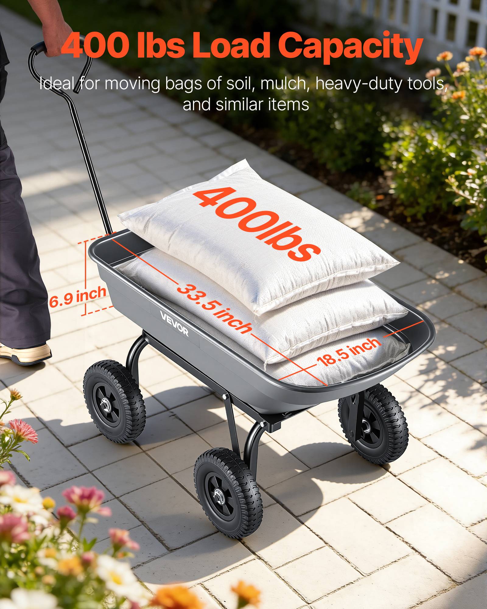 VEVOR Chariot de Jardin Basculant Chariot Benne PP Max. 181 kg Basculement à 90° - Image 2