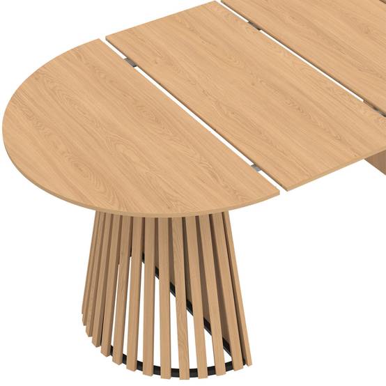 Table à manger extensible ronde CARMEN 4-10 personnes pied bois en lattes et plateau bois 110-200 cm - Image 6