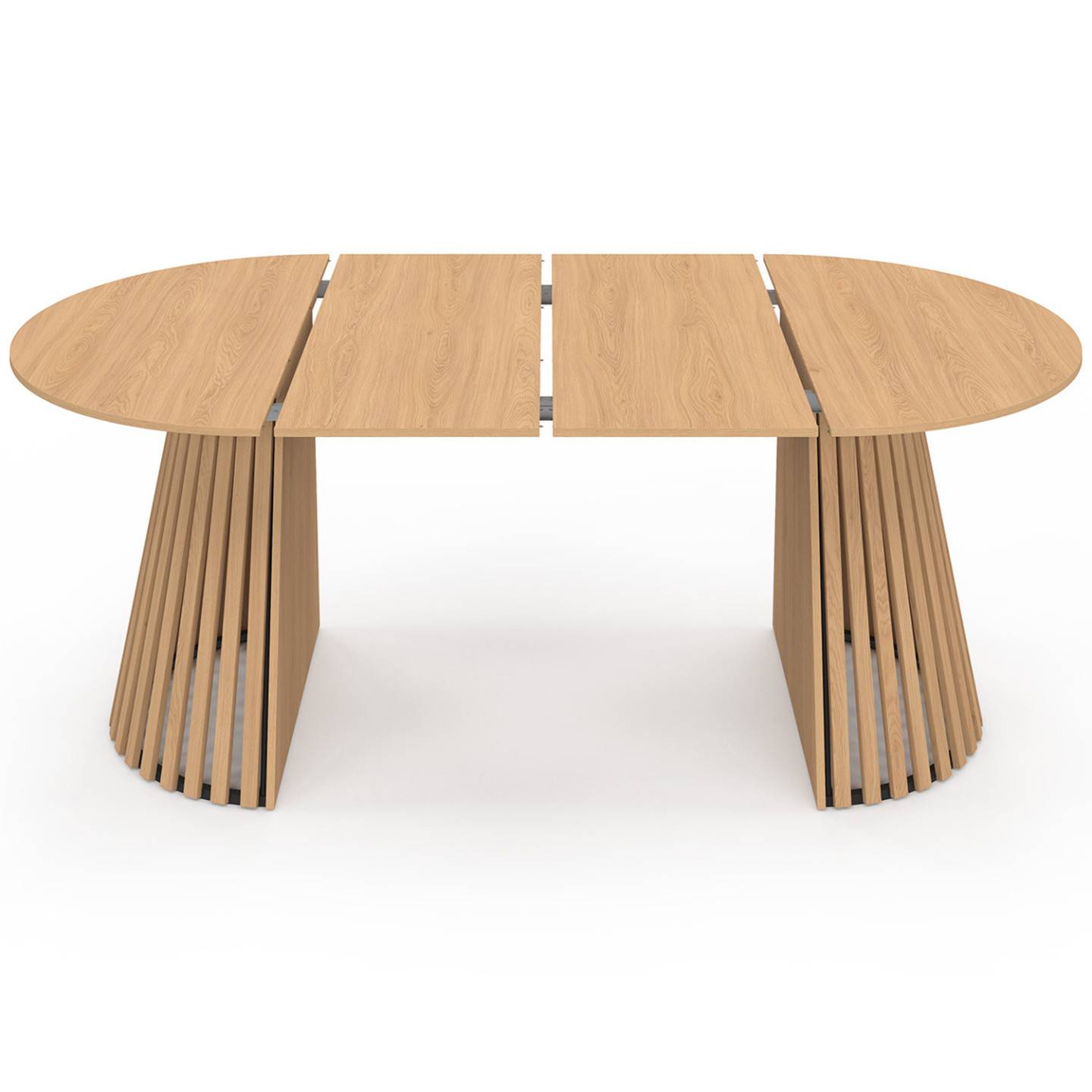 Table à manger extensible ronde CARMEN 4-10 personnes pied bois en lattes et plateau bois 110-200 cm - Image 3