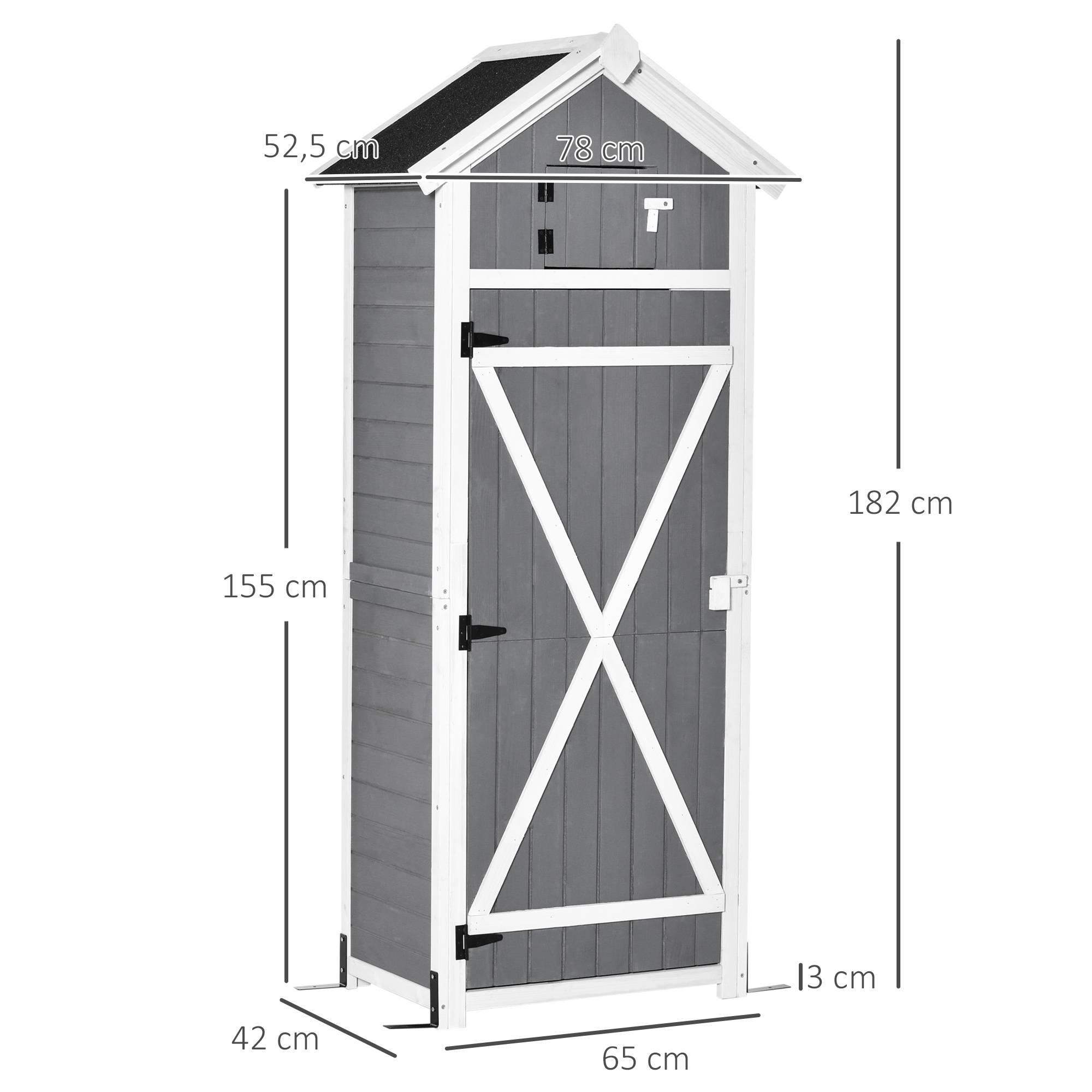Armoire bois résistante, 78x52,5x182 cm, toit à deux pans, crochets, table pliable, gris - Image 5