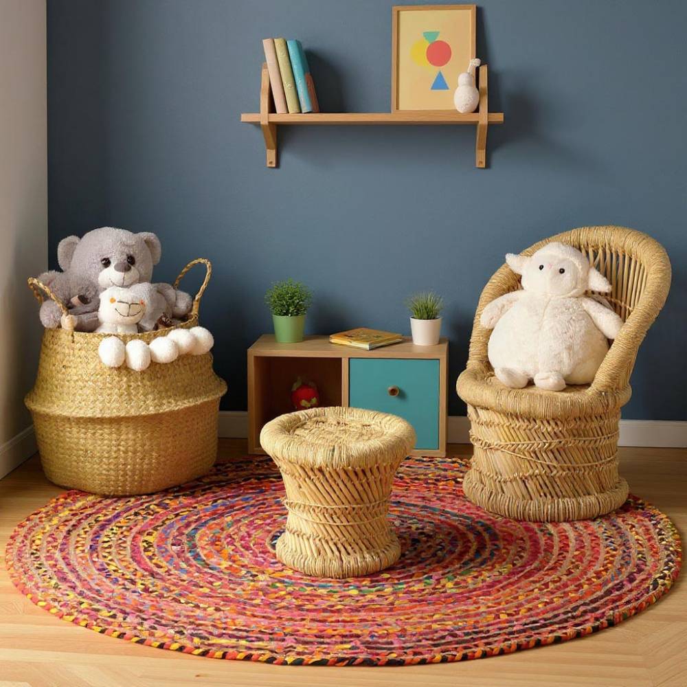 Aubry Gaspard - Tapis rond coloré en jute et en coton India Ø 120 - Imagen 2