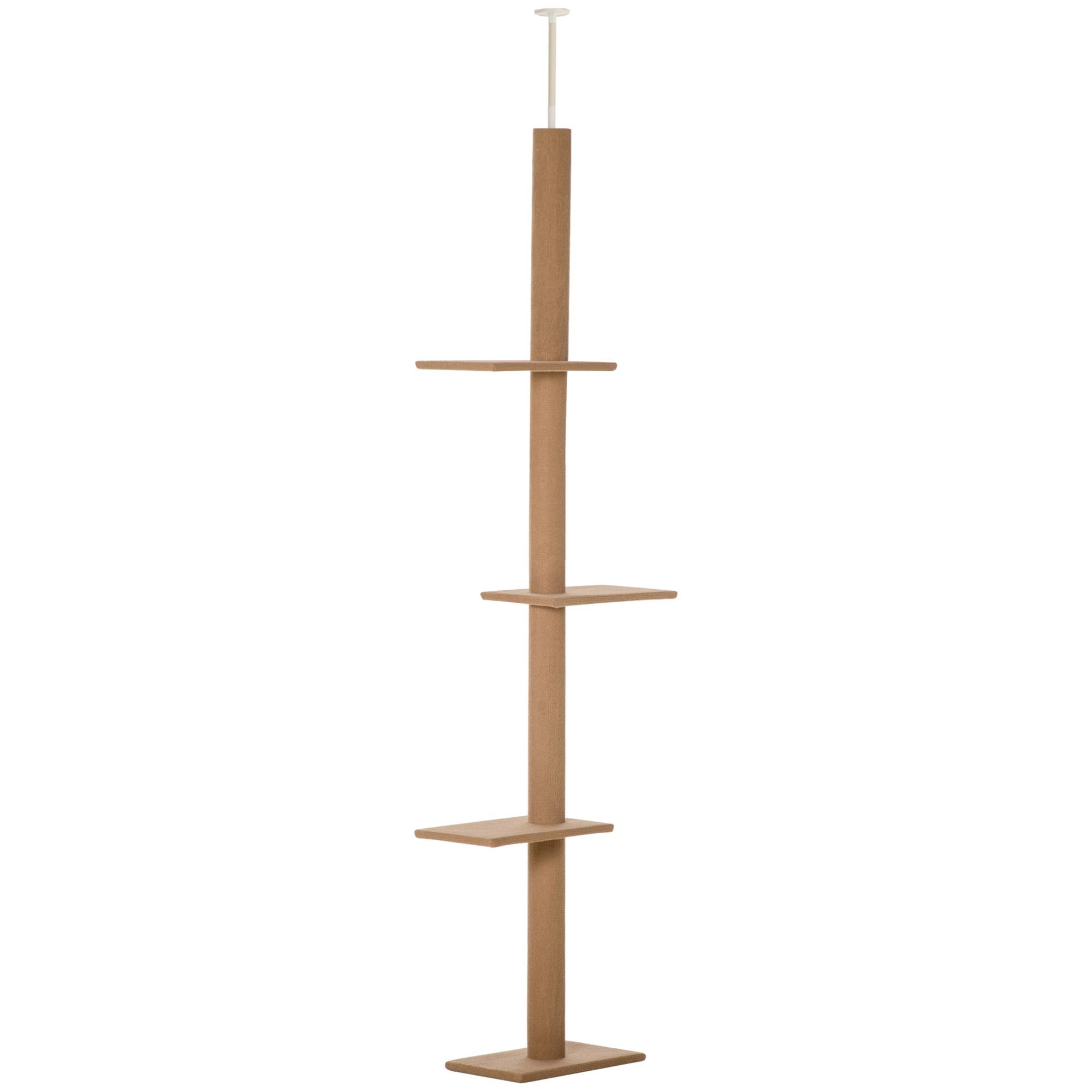 Pawhut - Arbre à chat poteau à griffer hauteur réglable dim. 43L x 27I x 228-260H cm 4 niveaux d'activités marron - Imagen 1