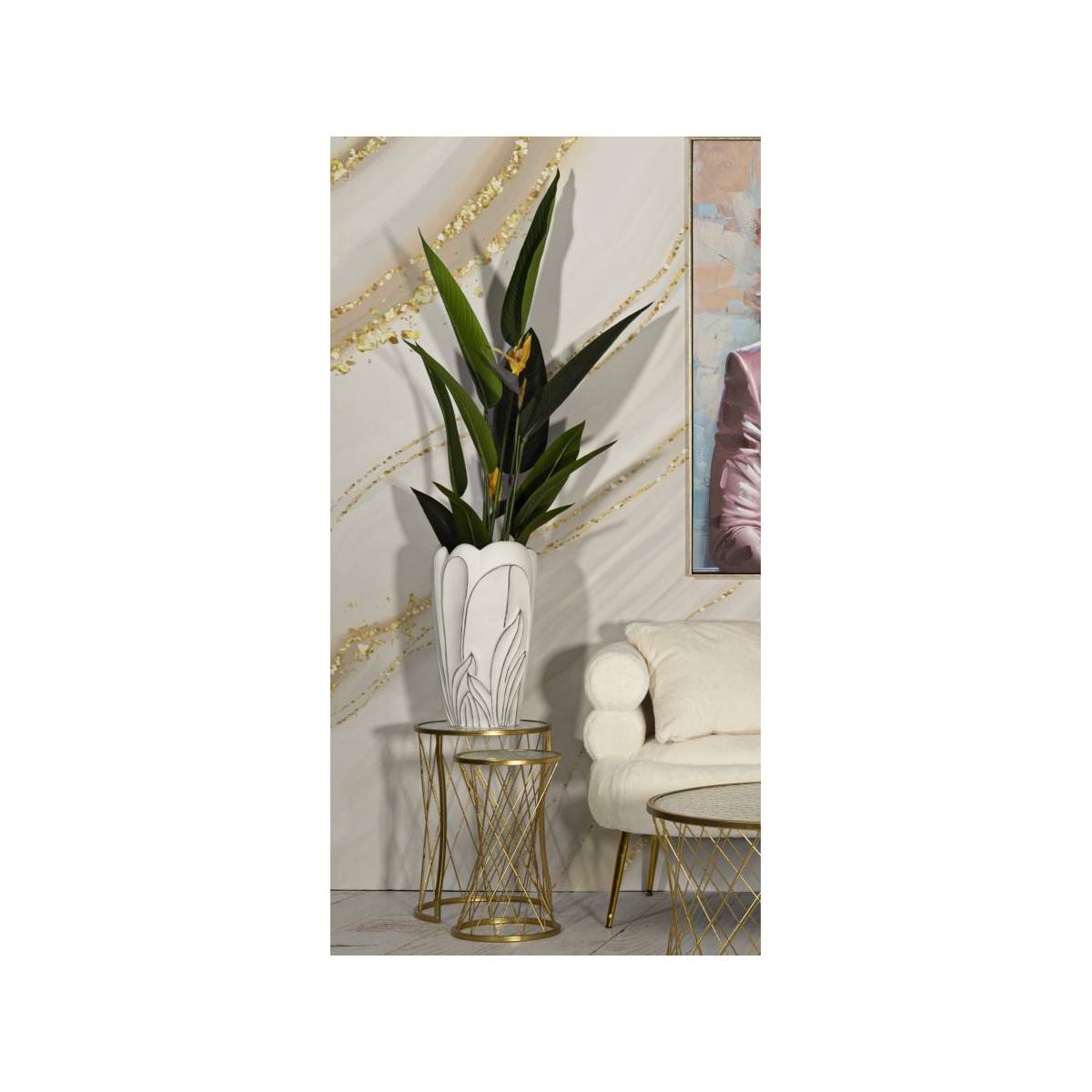 Vase Déco en Résine "Gardy" 48cm Blanc - Image 5