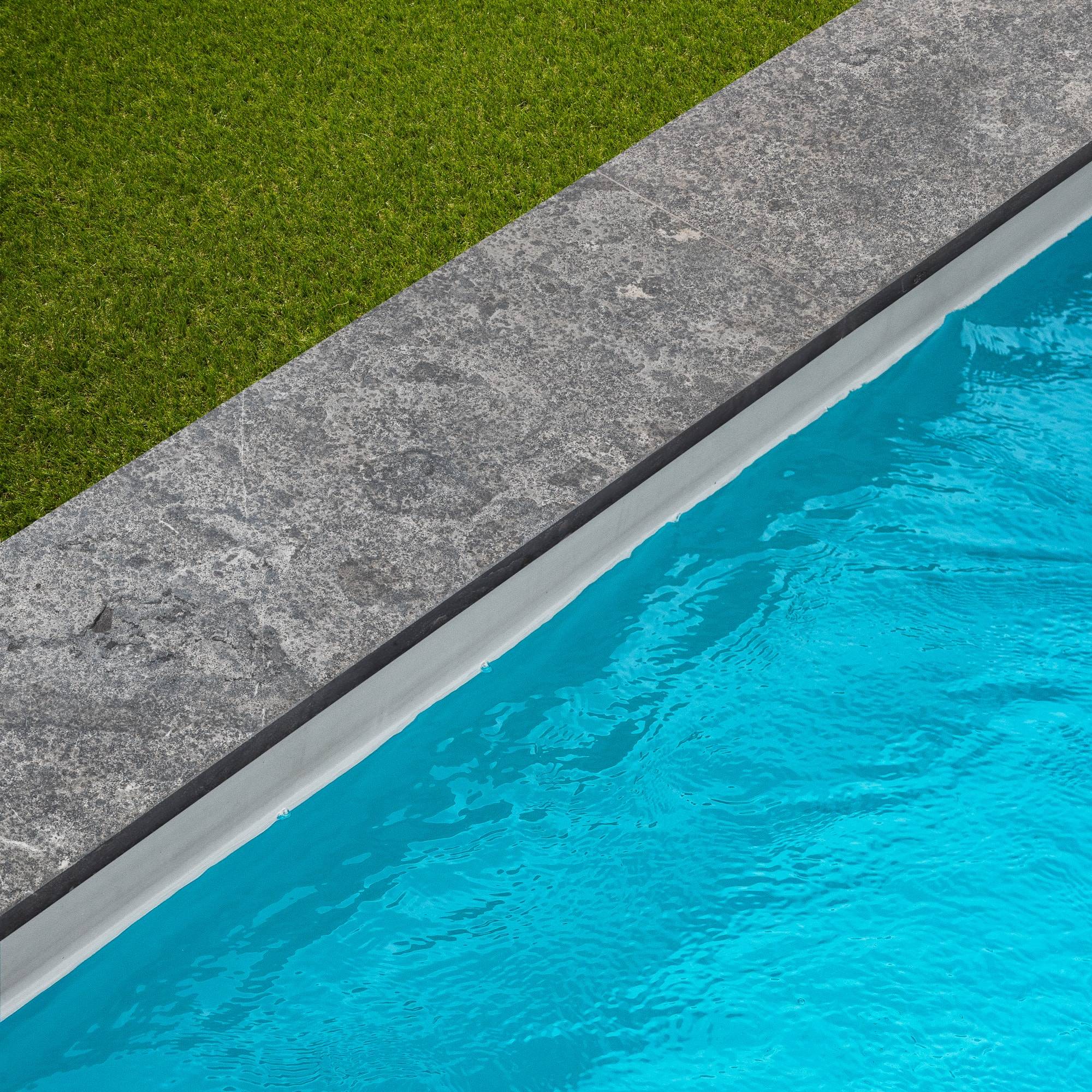 RO'MA Nature - Margelle de piscine Pierre d'Asie Grise 100x30x3 cm Bord Droit (à l'unité) - RO'MA NATURE