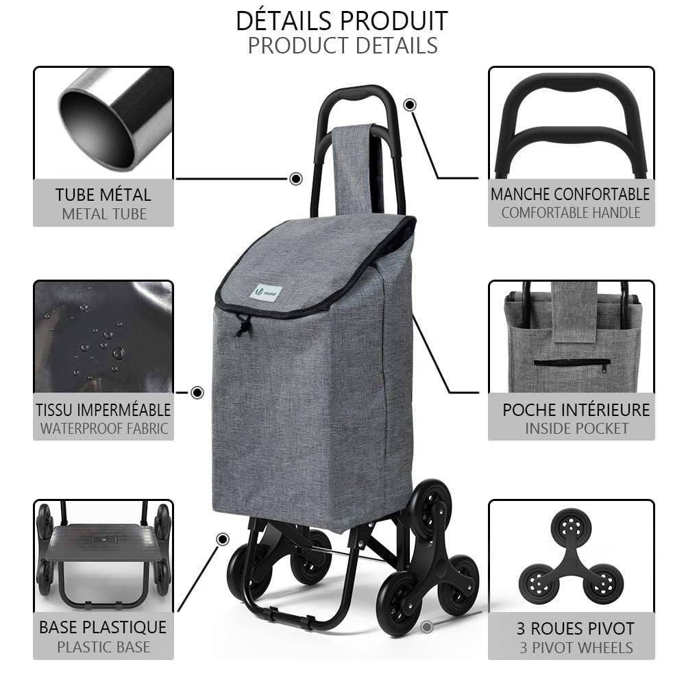 Chariot de courses pliable monte escalier style oxford gris - Image 3