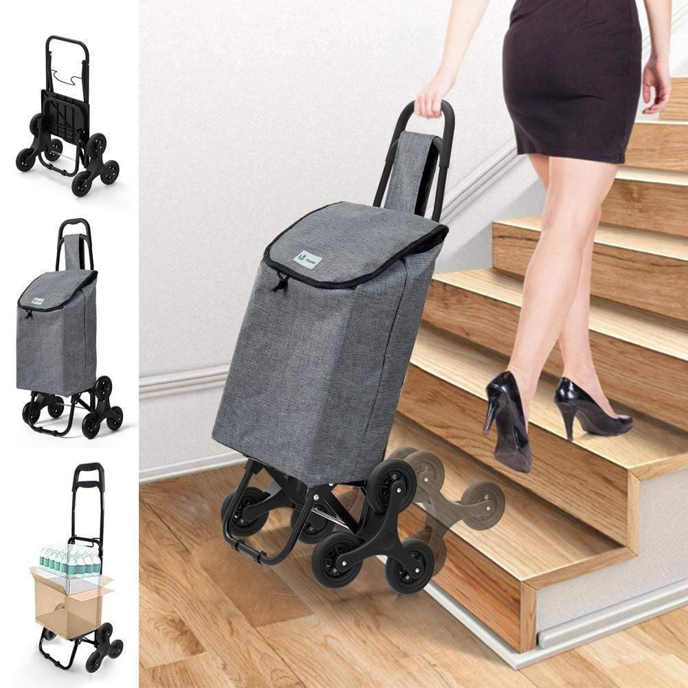 Chariot de courses pliable monte escalier style oxford gris - Image 2
