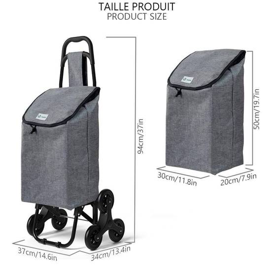 Chariot de courses pliable monte escalier style oxford gris - Image 7