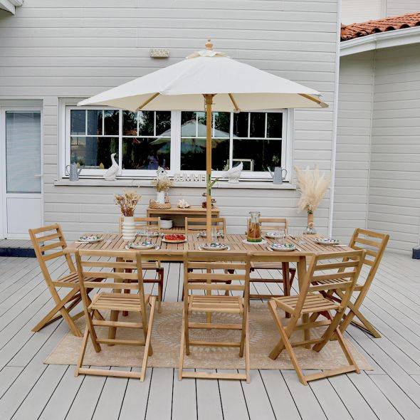 Beau Rivage - Ensemble table et 8 chaises MOLA extensible 160/220cm en bois d'acacia Beau Rivage - Imagen 2