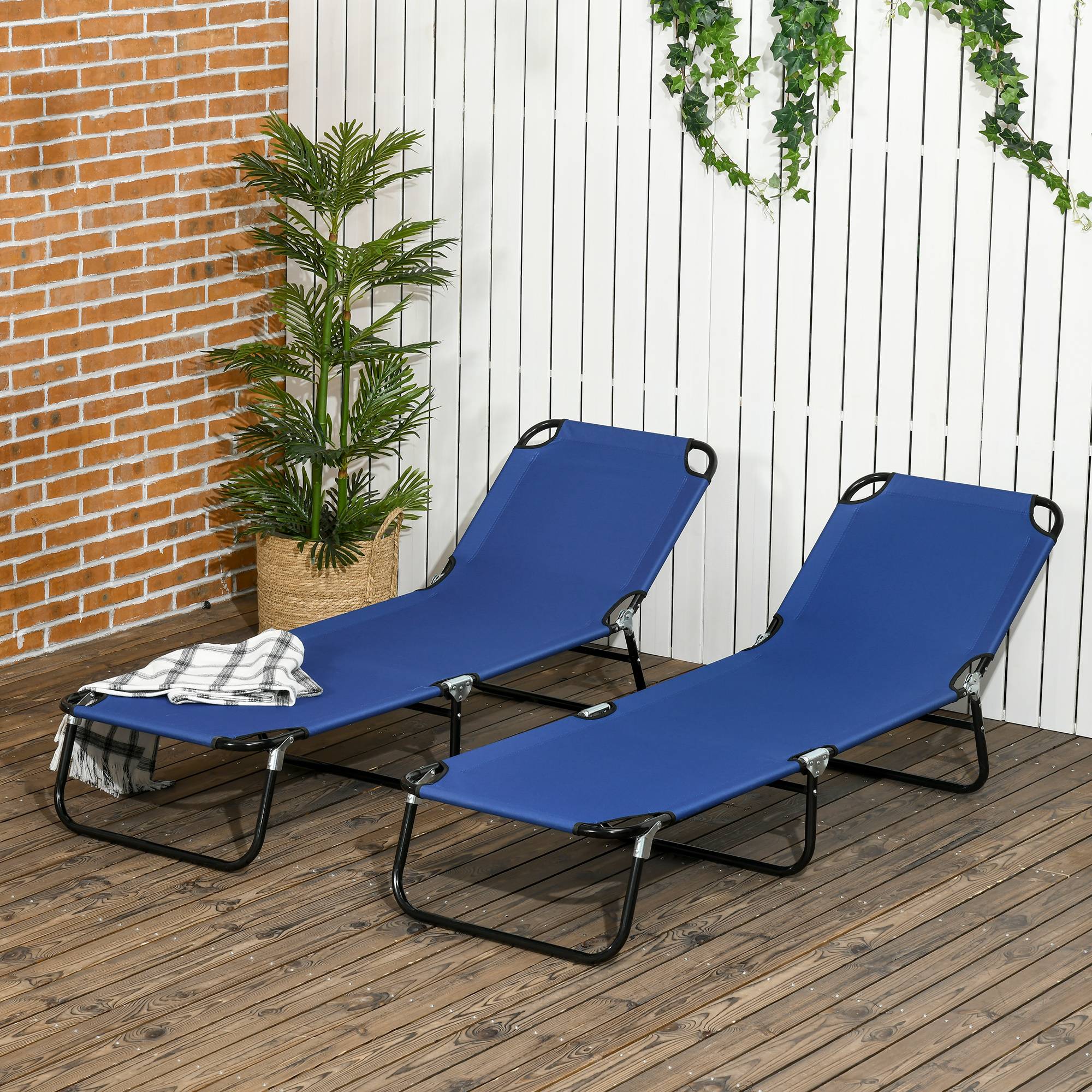 Ensemble de 2 transats de jardin pliants avec dossier réglable en hauteur dans 5 directions, jusqu’à 120 kg, chargeable - Image 2