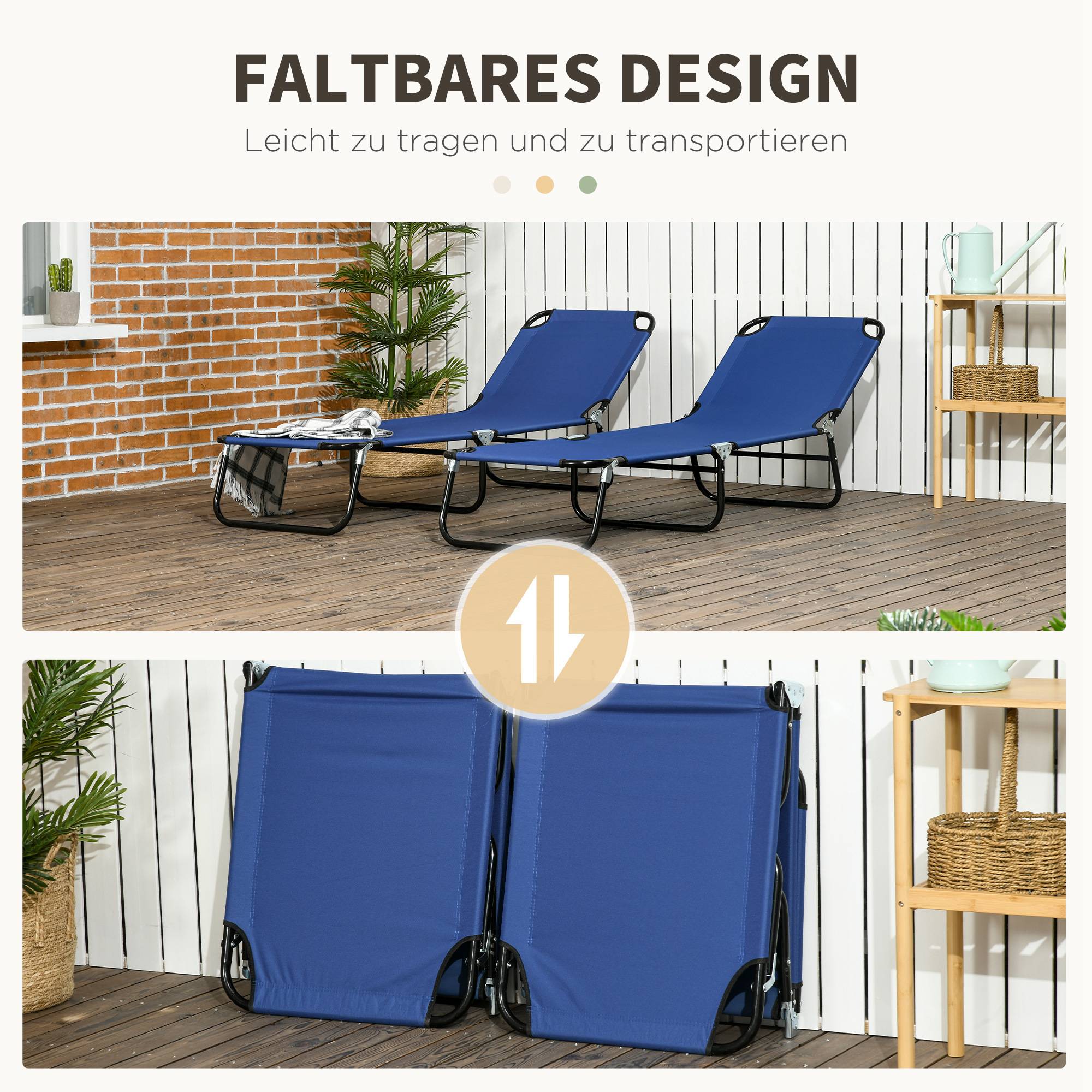 Ensemble de 2 transats de jardin pliants avec dossier réglable en hauteur dans 5 directions, jusqu’à 120 kg, chargeable - Image 5