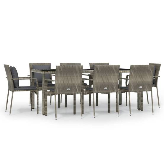 Salon de Jardin 8 Personnes Résine Tressée Grise Table Verre 190cm – ComfortXL Outdoor Living - Image 2