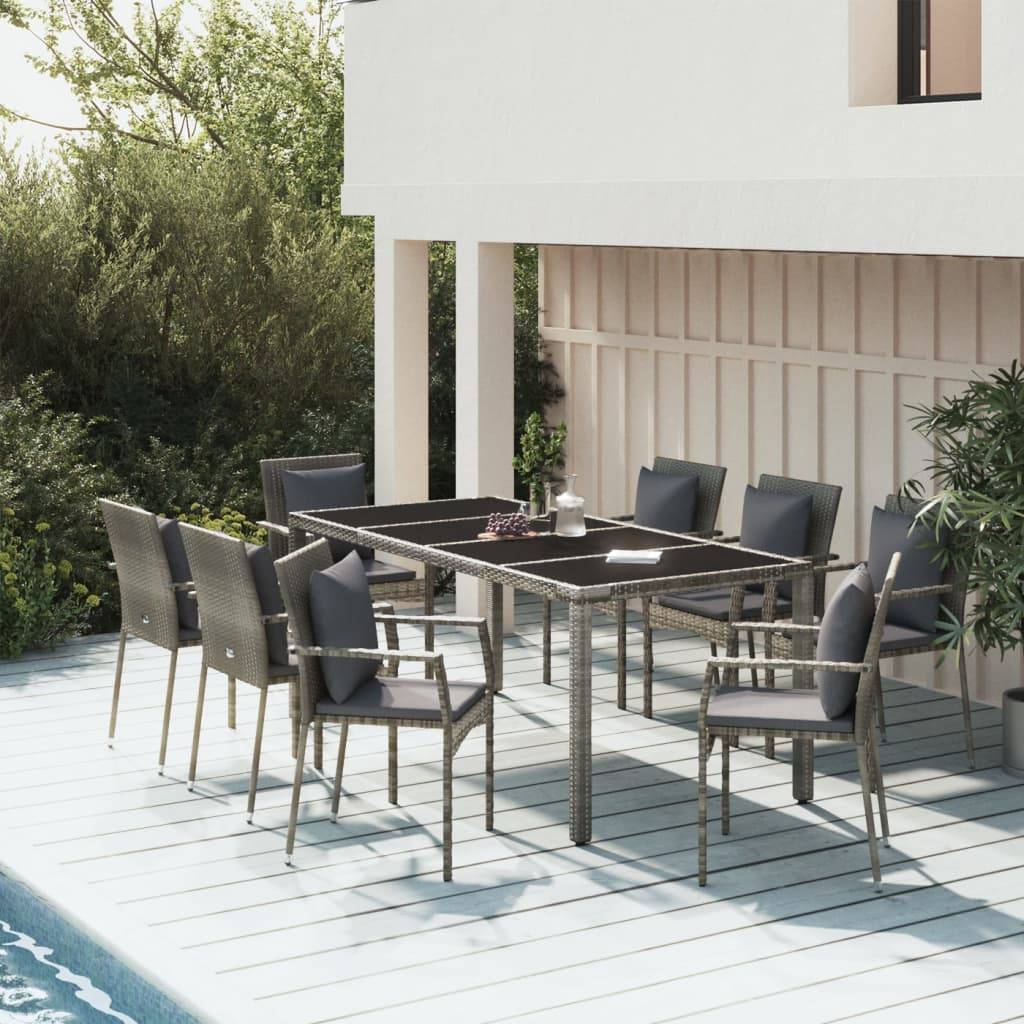 Salon de Jardin 8 Personnes Résine Tressée Grise Table Verre 190cm – ComfortXL Outdoor Living - Image 1