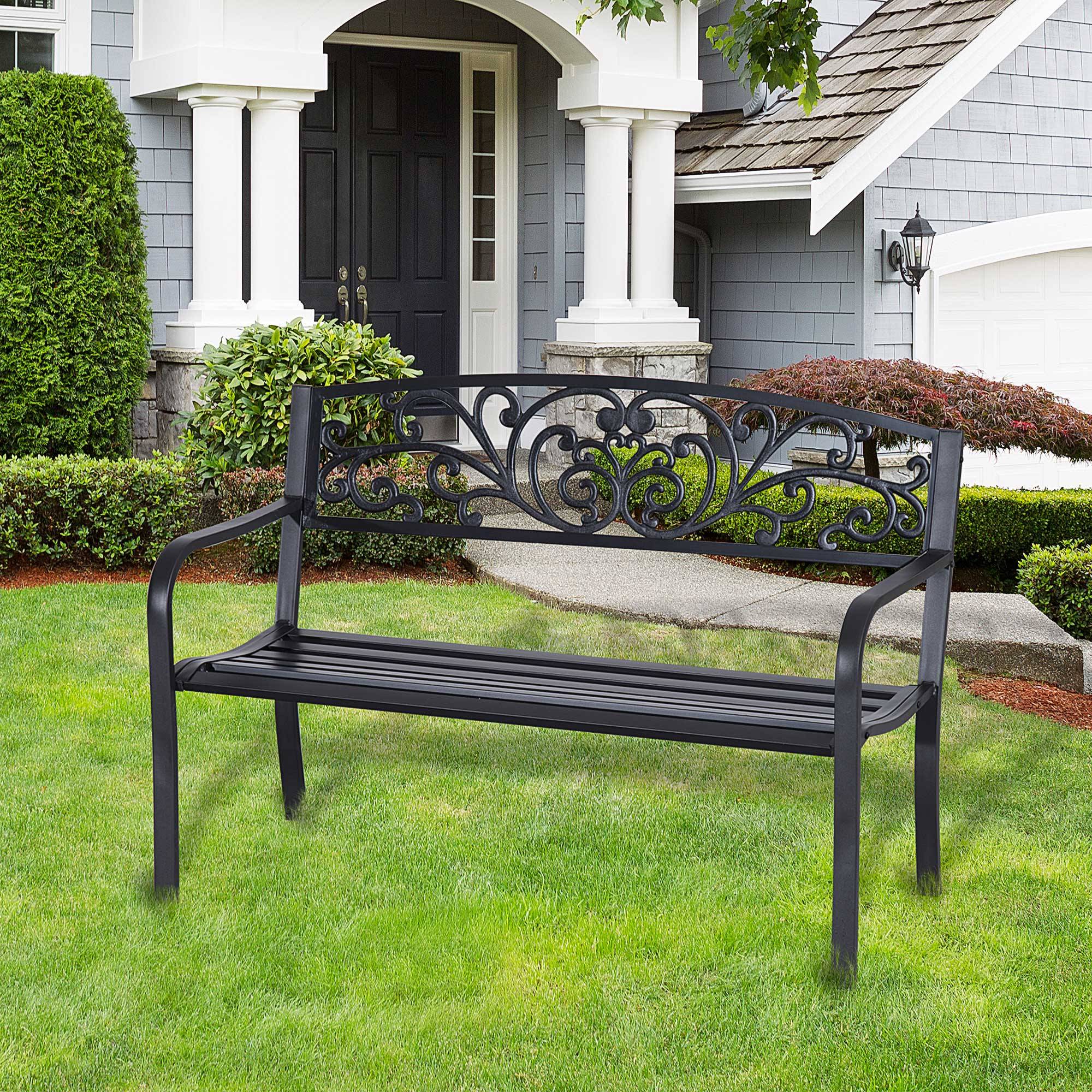 Sans Marque - Banc de Jardin terrasse en Acier Fonte Noir 2 Places 127 x 60 x 87 cm Charge Max 240 Kg - Image 3