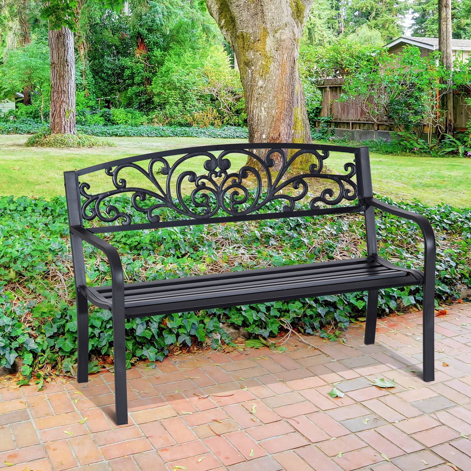 Sans Marque - Banc de Jardin terrasse en Acier Fonte Noir 2 Places 127 x 60 x 87 cm Charge Max 240 Kg - Image 4