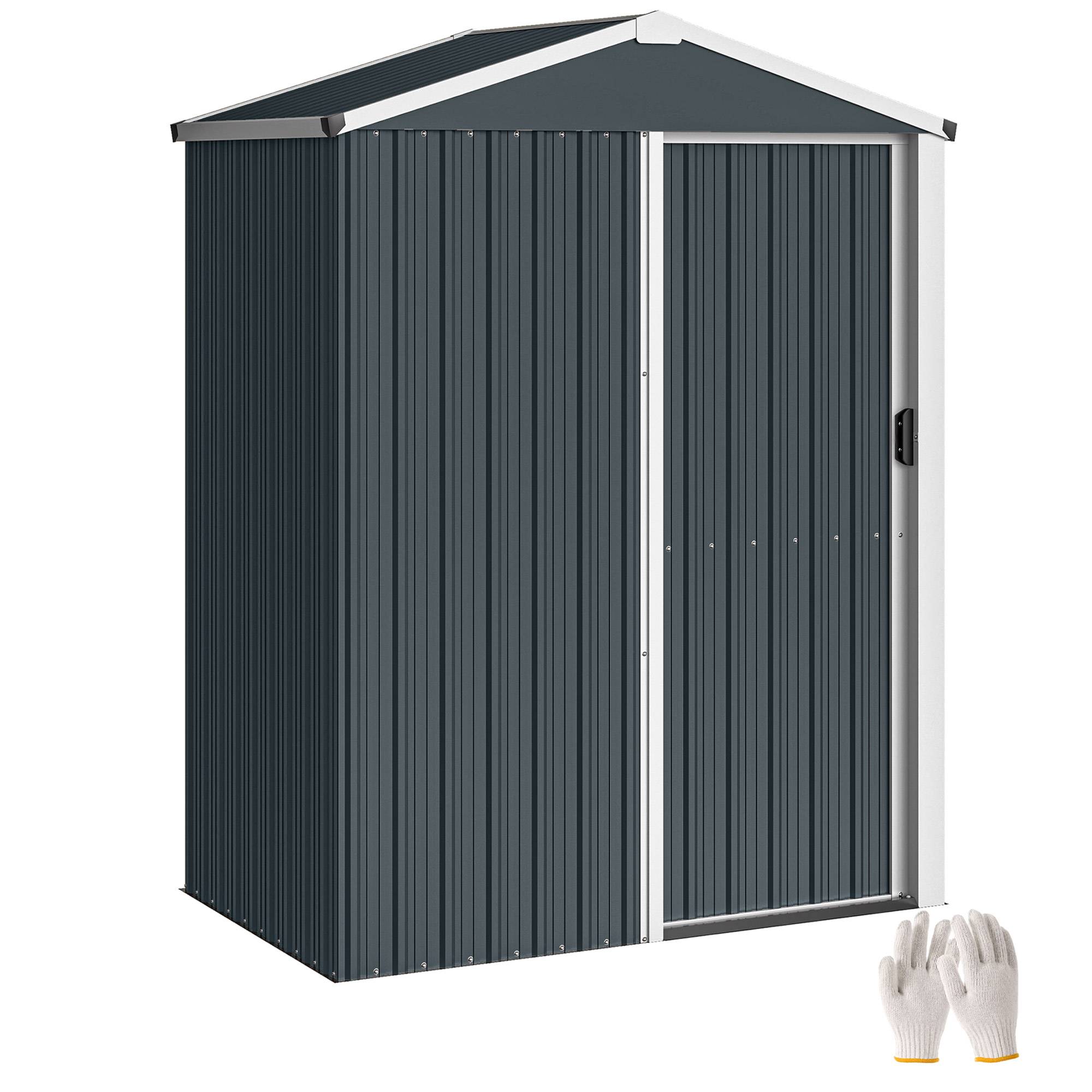Abri de jardin extérieur 1,1 m² (136 x 87 x 176 cm) avec porte coulissante, toit en pente et moustiquaires, gris foncé - Image 1