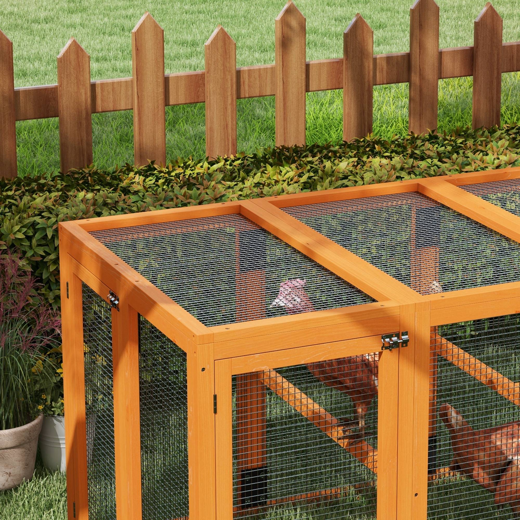 Poulailler pour 1-3 poules, cadre bois, fil acier, design extensible, perchoirs bois, orange - Image 10