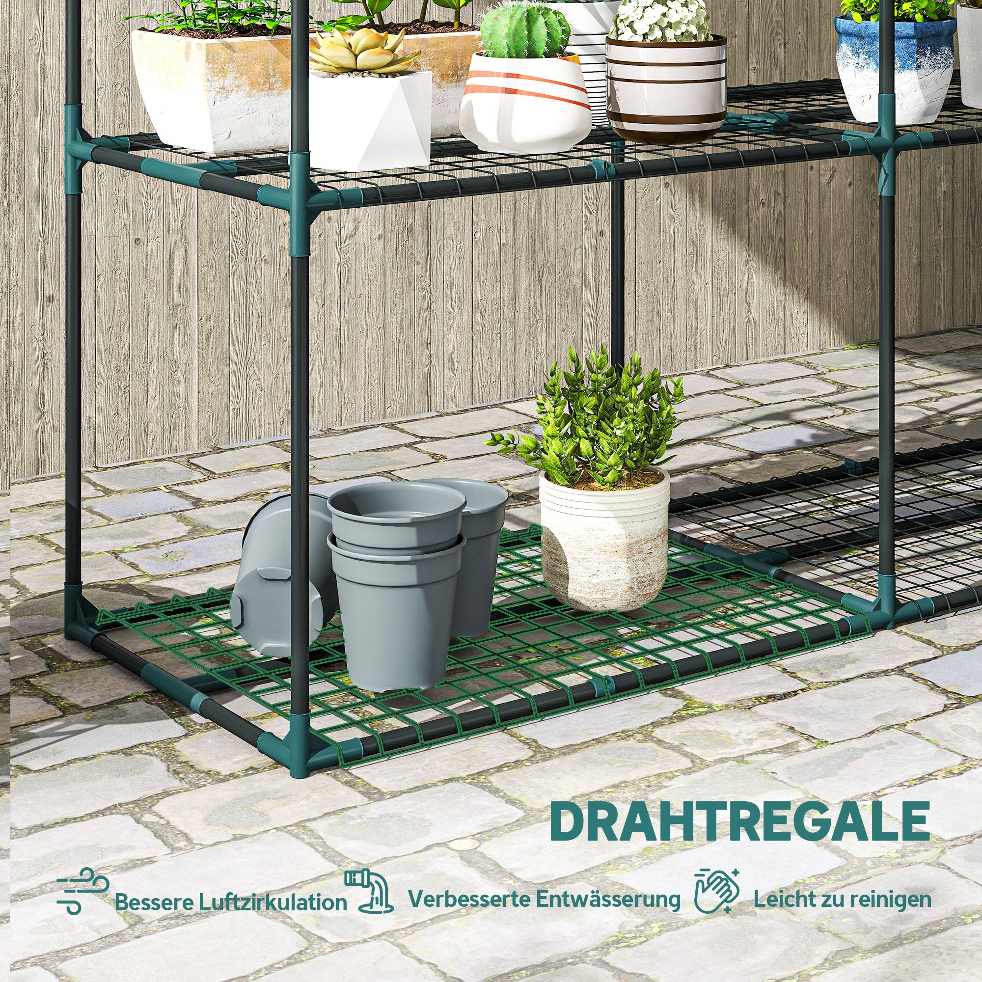 Support plantes 3 niveaux acier balcon optimisation espace 143x48x100cm vert foncé - ComfortXL Outdoor Living - Image 7
