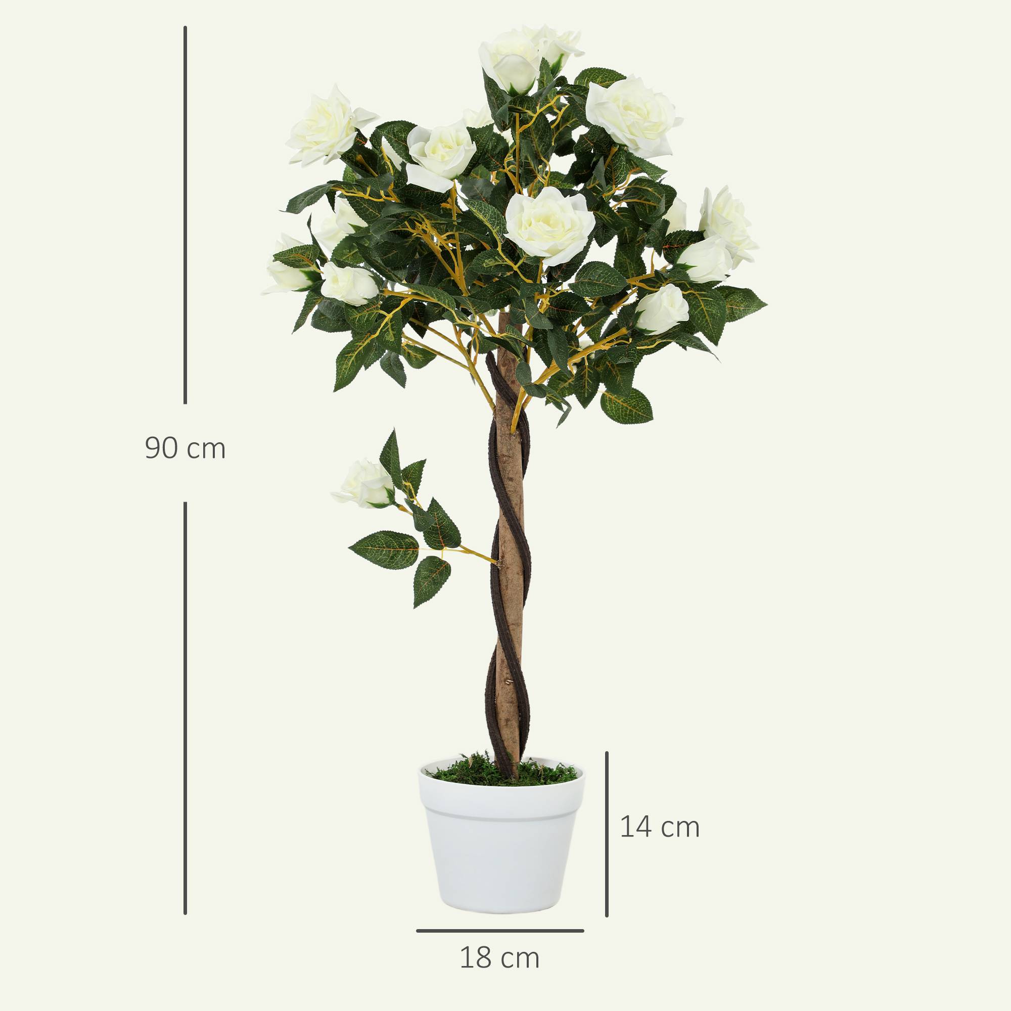 Rosier artificiel à 21 fleurs dans un pot rempli de ciment et de mousse, Ø18 x 90 cm, blanc - Image 4