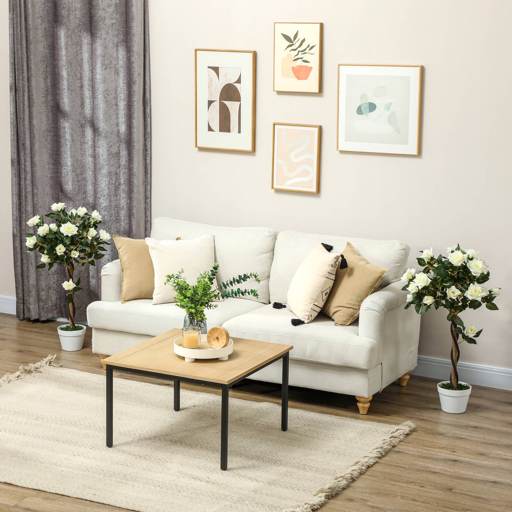 Rosier artificiel à 21 fleurs dans un pot rempli de ciment et de mousse, Ø18 x 90 cm, blanc - Image 3