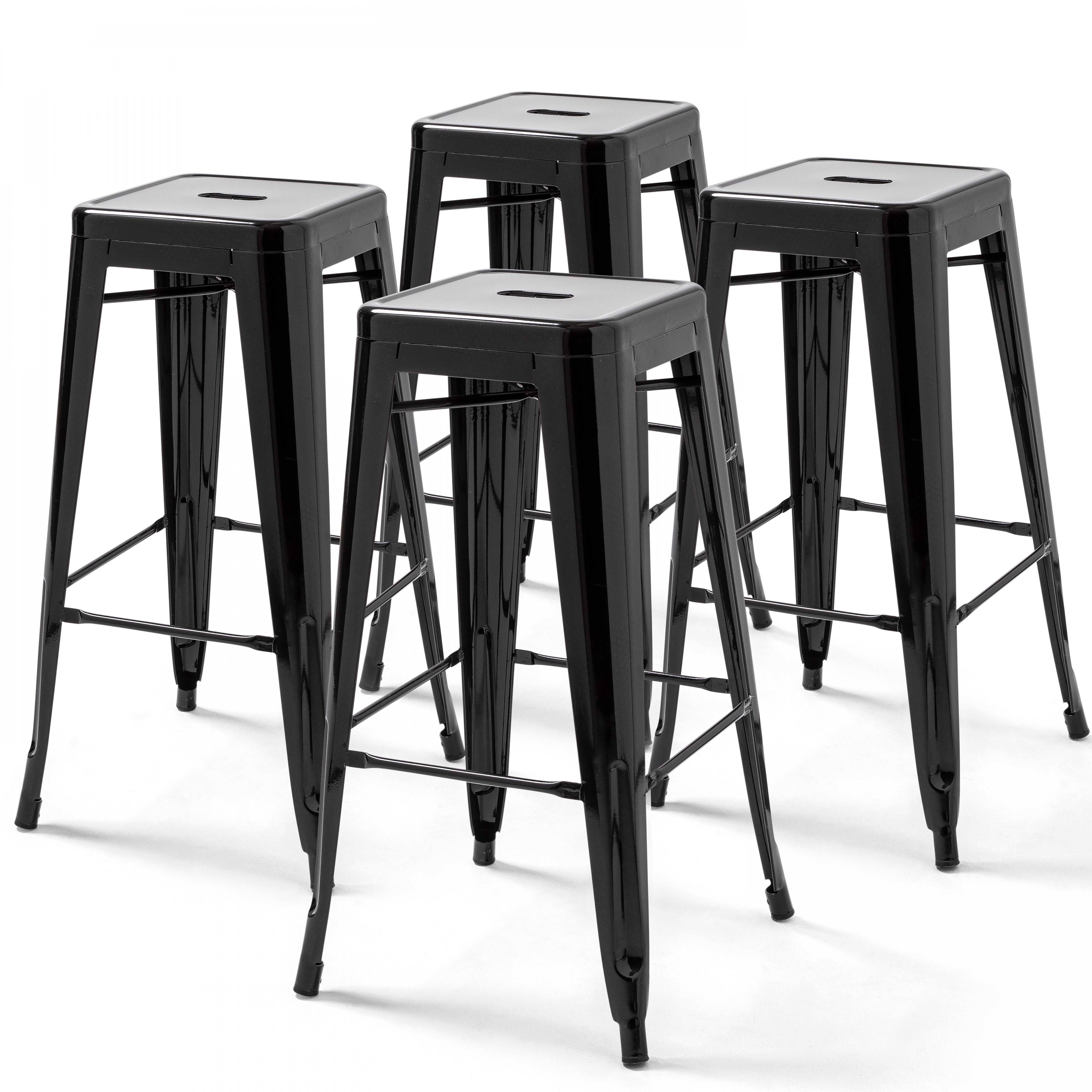 Oviala - Lot de 4 tabourets de bar en acier noir brillant Indus - Oviala - Imagen 1