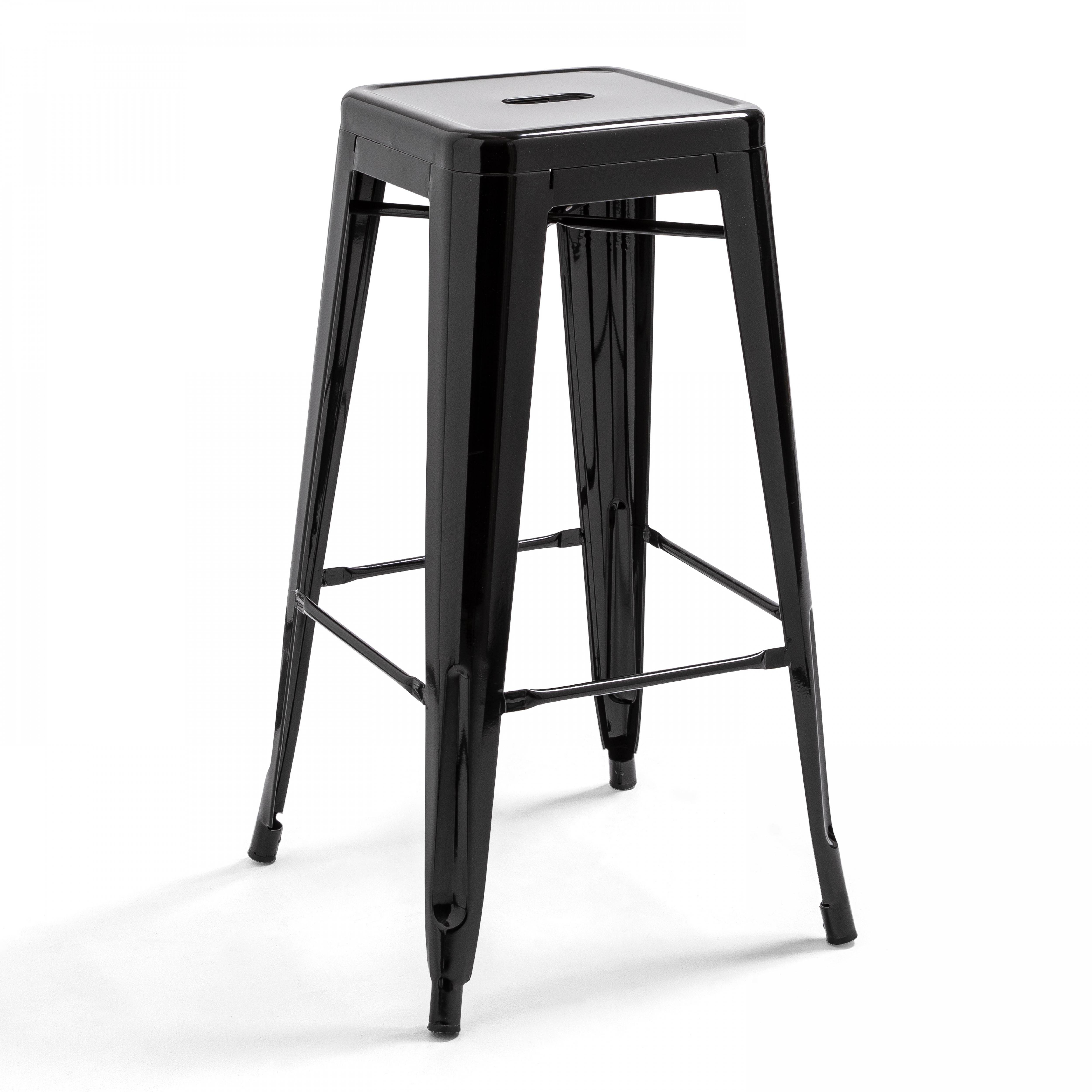 Oviala - Lot de 4 tabourets de bar en acier noir brillant Indus - Oviala - Imagen 2