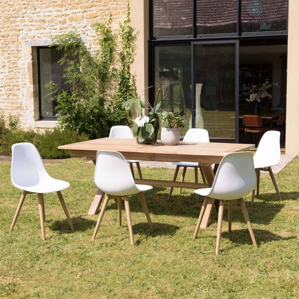 Macabane - MALO - Lot de 2 chaises blanches pieds couleur naturelle - Imagen 7