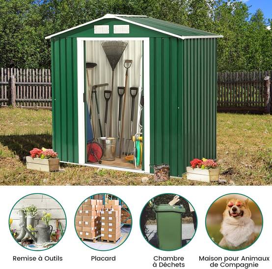 Abri de jardin remise de stockage avec porte coulissante et 2 fenêtres 213 x 127 x 185 cm - Image 9