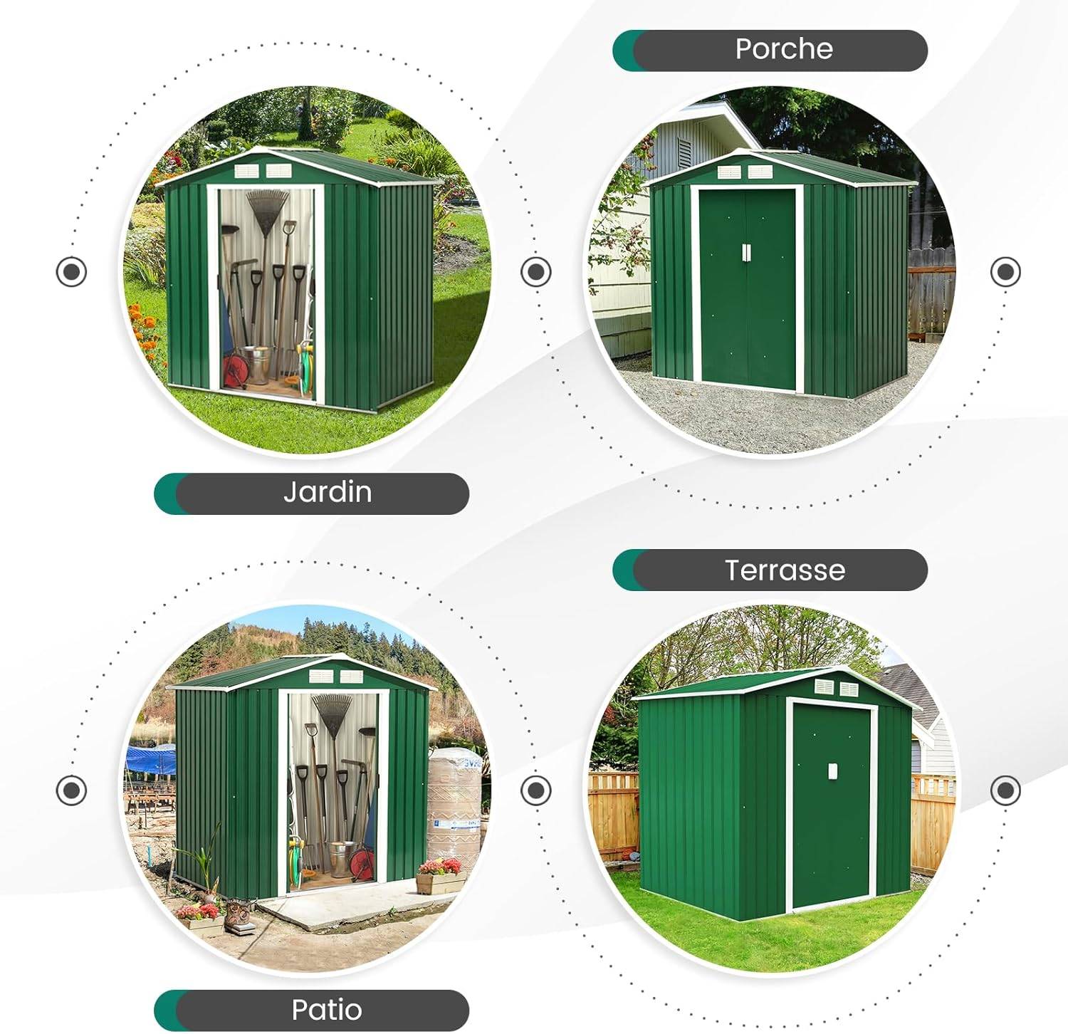 Abri de jardin remise de stockage avec porte coulissante et 2 fenêtres 213 x 127 x 185 cm - Image 6