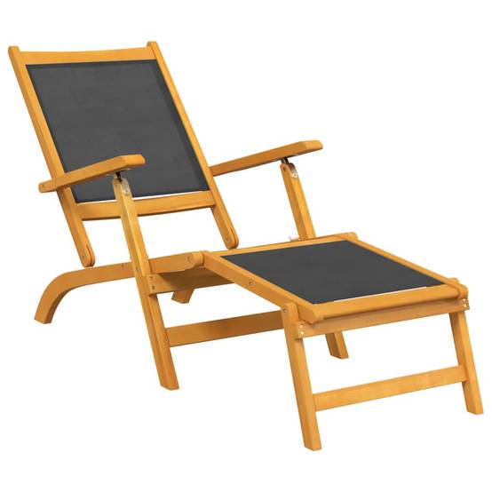 Lot de 2 Bain de soleil - Transats - Chaises longues Acacia massif et textilène - MEUBLE PRO - Image 3