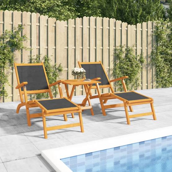 Lot de 2 Bain de soleil - Transats - Chaises longues Acacia massif et textilène - MEUBLE PRO - Image 2